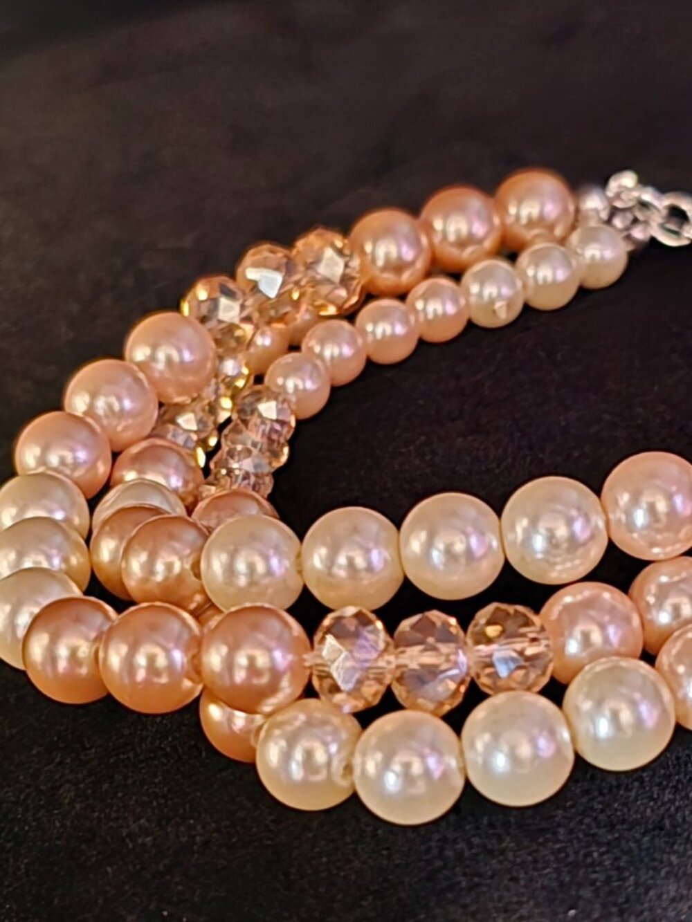 Vintage Avon Silver Tone & Ivory, Baby Pink, & Copper Faux Pearl Bracelet